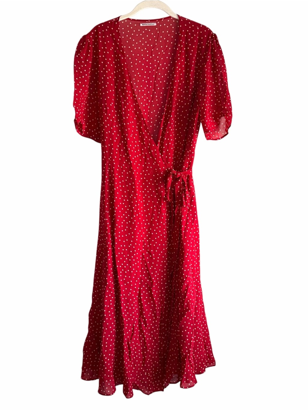 Reformation Napa Midi Dress Size Large Red Polka Dot Wrap